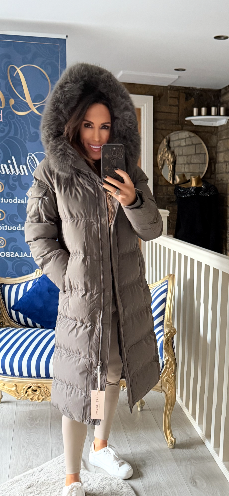GHAKI QUILTED FUR HOODED COAT