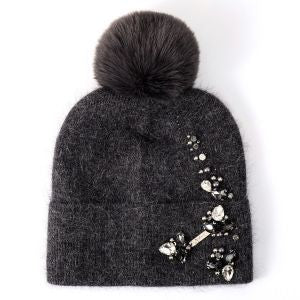 CHARCOAL SPARKLING JEWEL POMPOM HAT