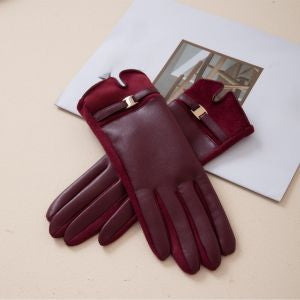 WINE GOLD BUCKLE FAUX LEATHER GLOVES