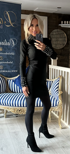 BLACK JEWELLED POLO NECK DRESS