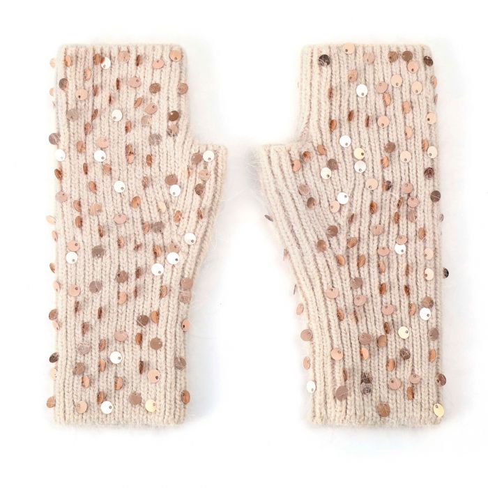 BEIGE WOOL SEQUIN GLOVES