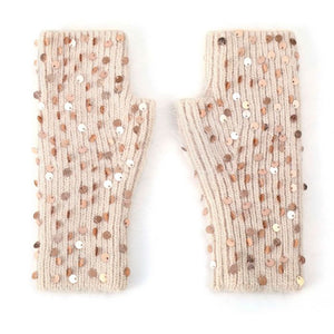 BEIGE WOOL SEQUIN GLOVES