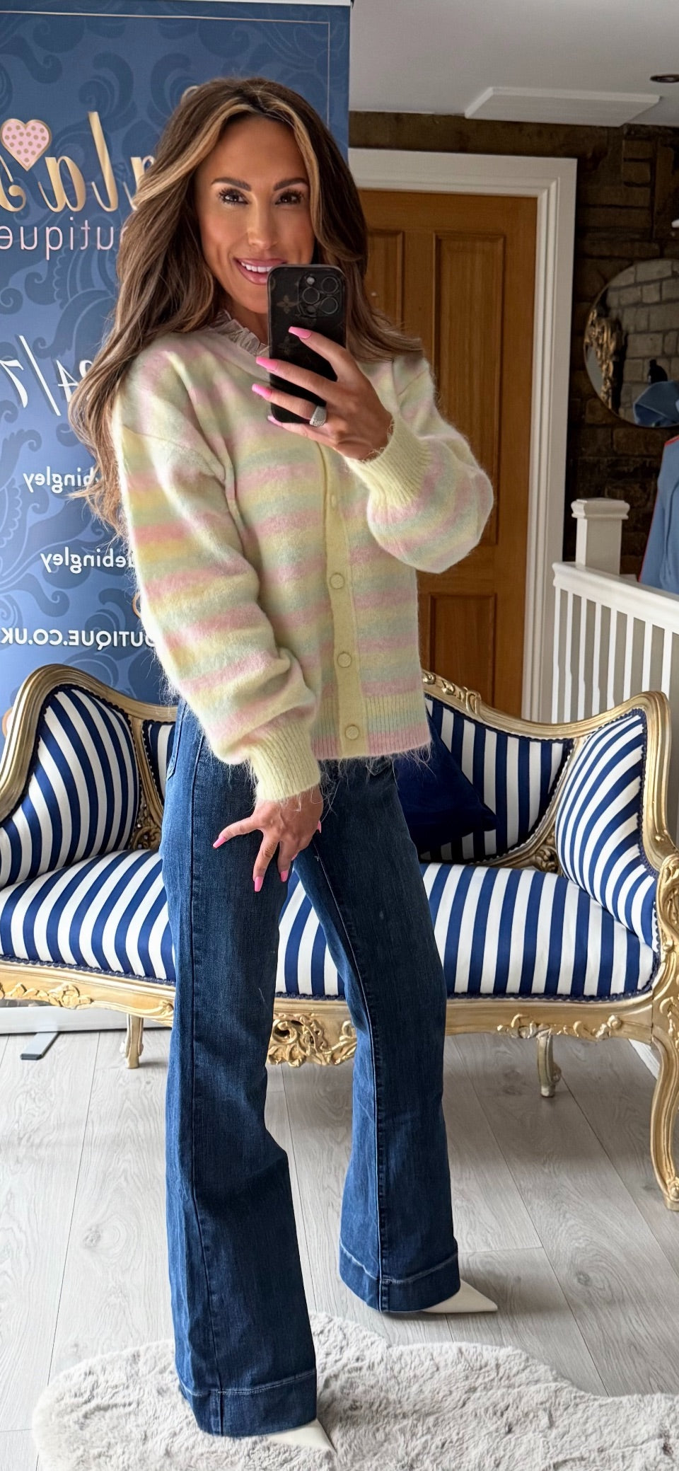 MINT SWEET STRIPE FRILL CARDIGAN