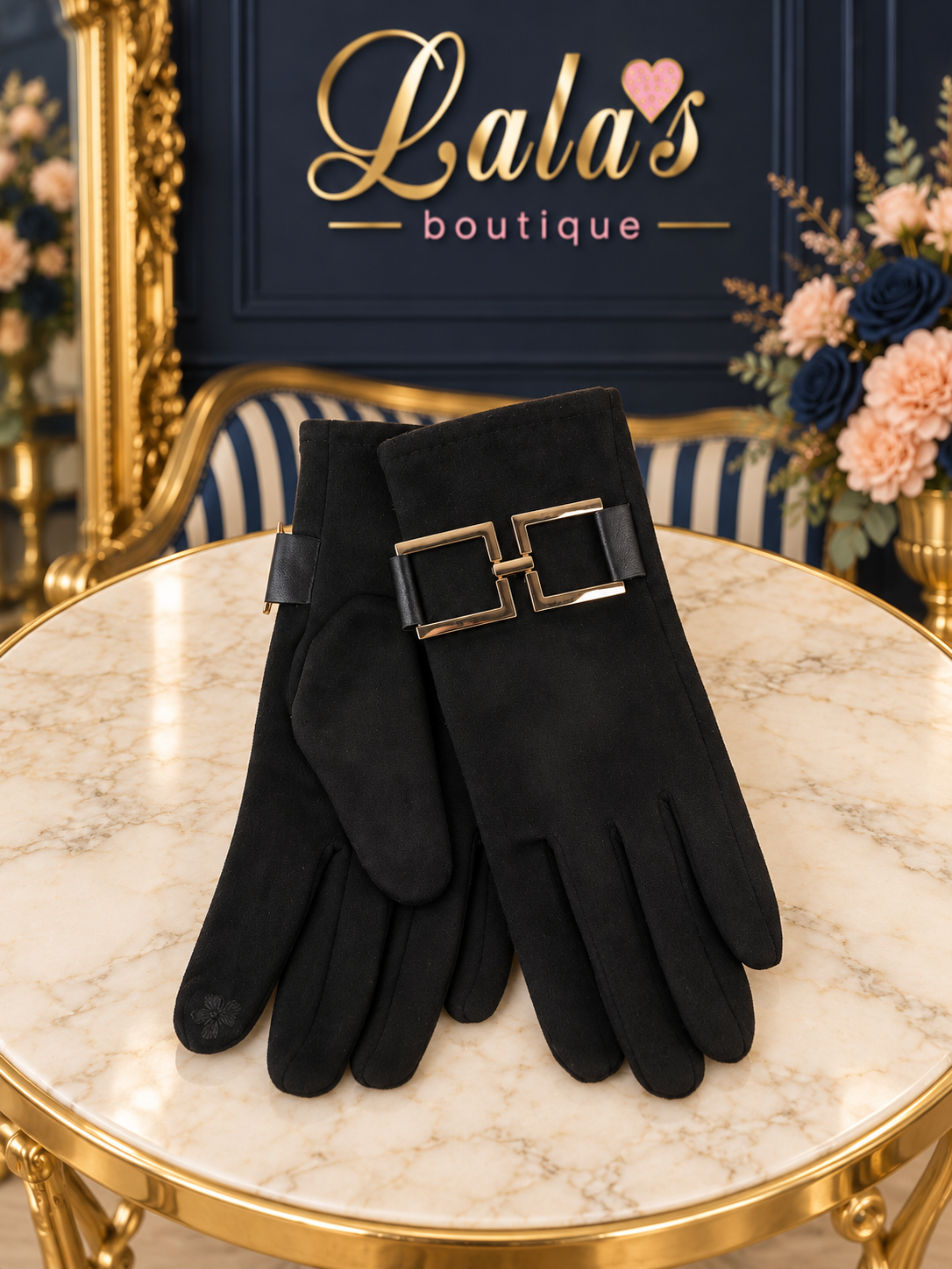 SUEDETTE METALLIC BUCKLE GLOVES