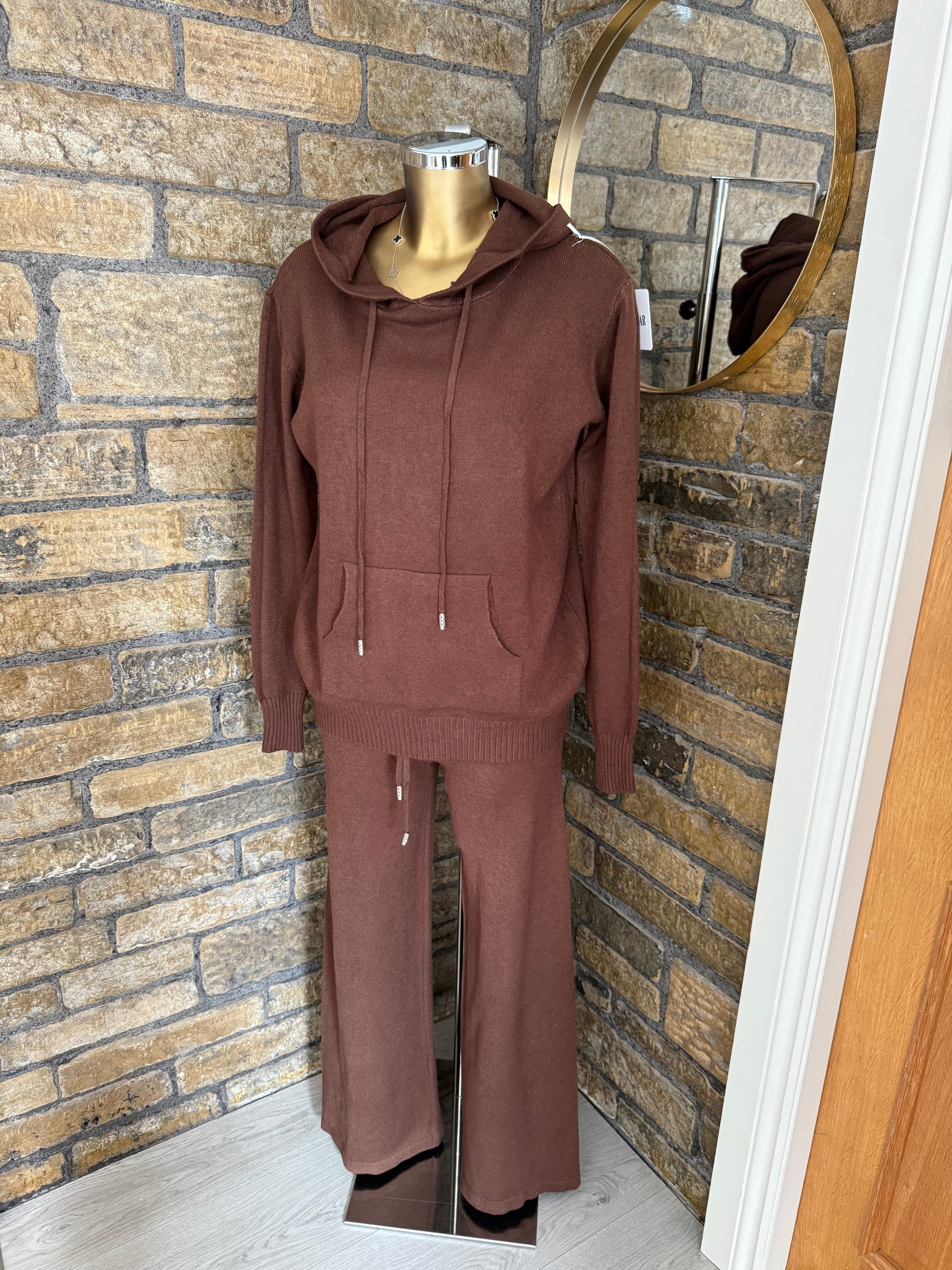 CHOCOLATE KNITTED HOODY CO-ORD