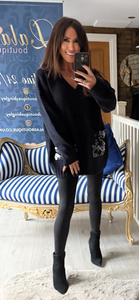 BLACK FLUFFY DISC SEQUIN JUMPER