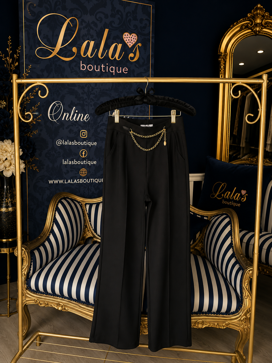 BLACK CHAIN TROUSERS