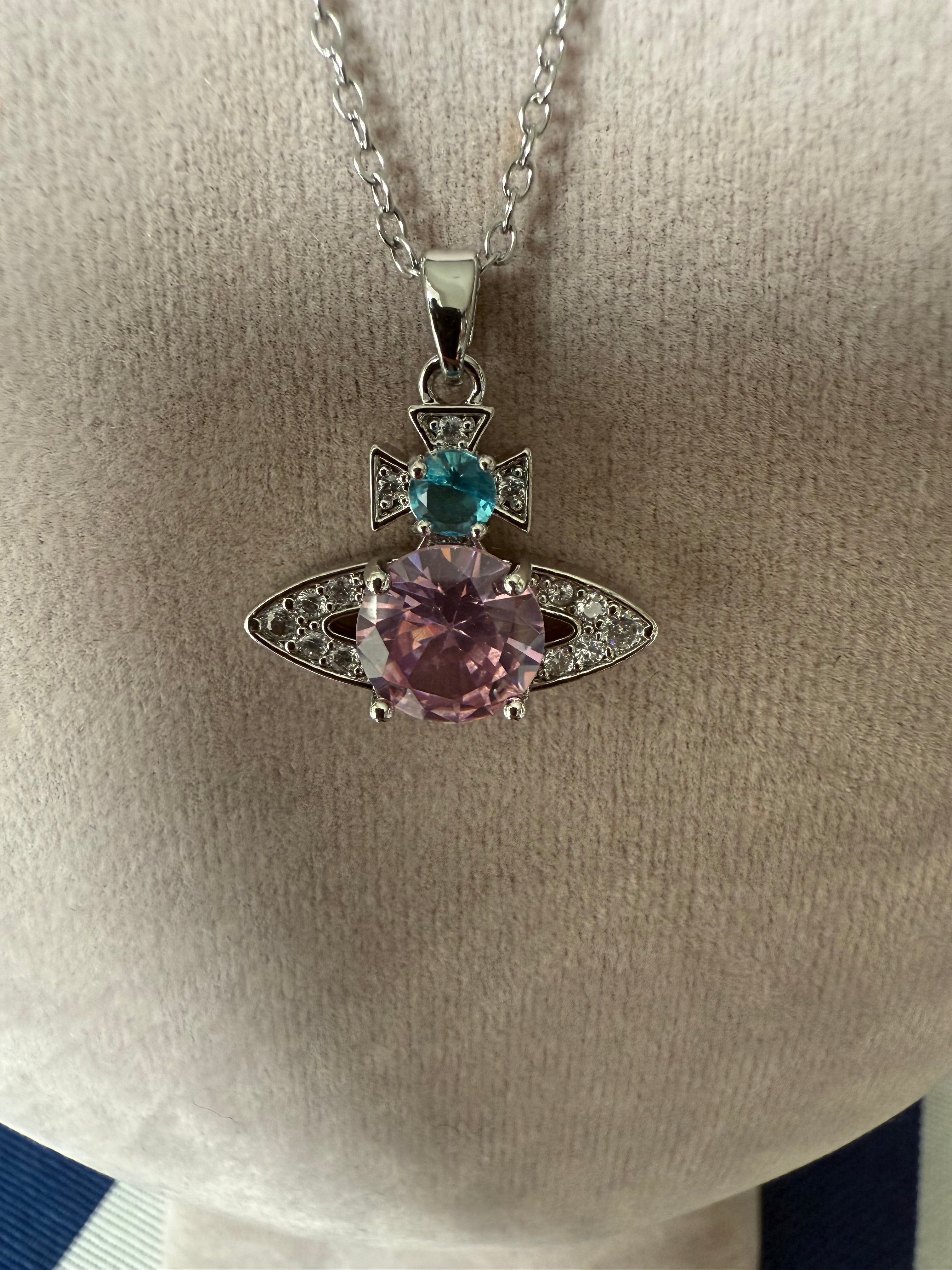 SILVER & PINK ORB NECKLACE