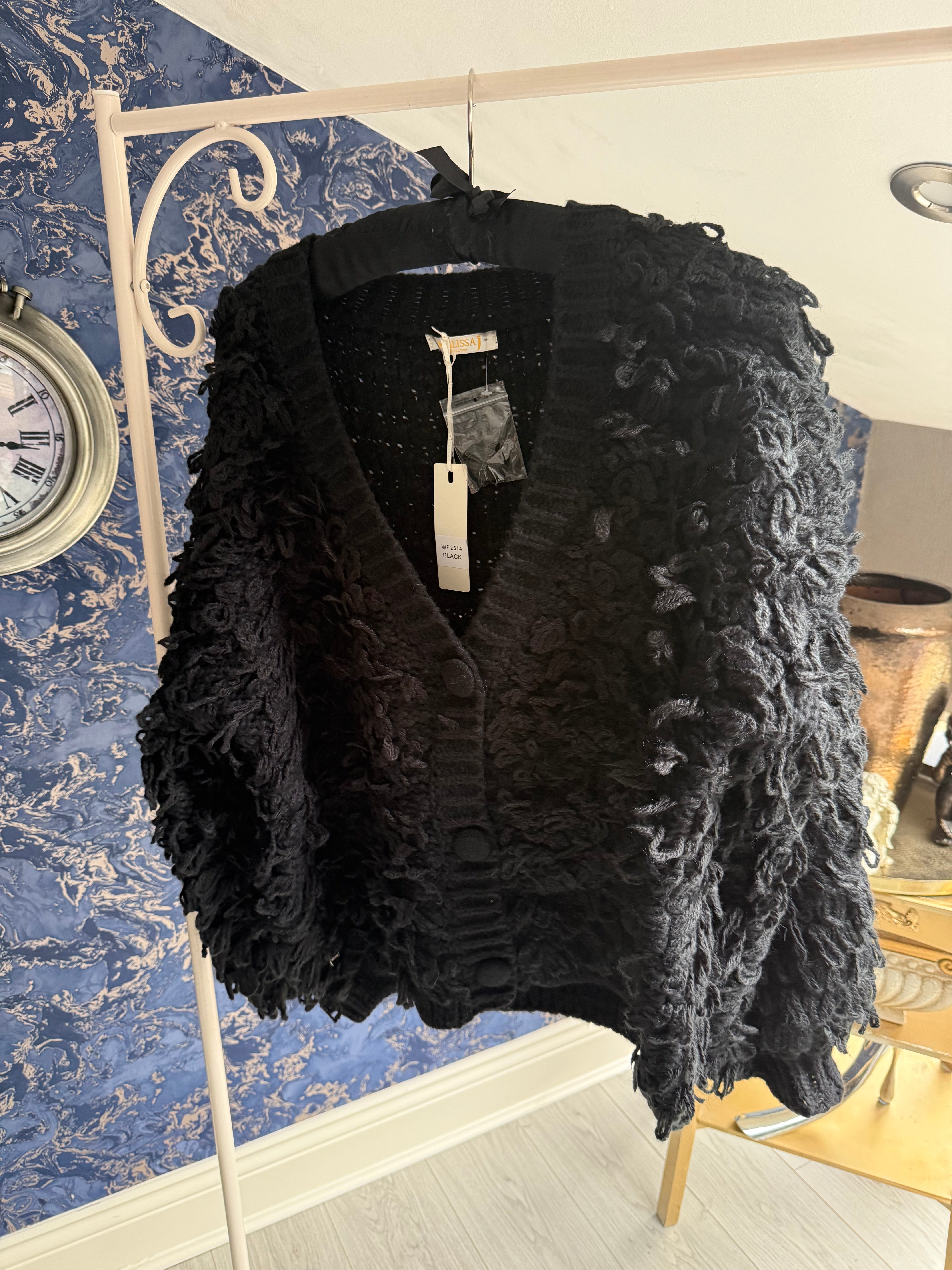 BLACK NOODLE KNIT CARDIGAN