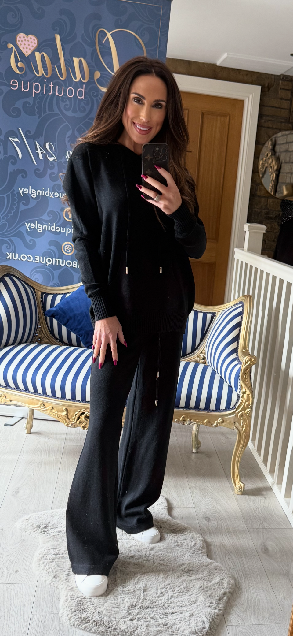 BLACK KNITTED HOODY CO-ORD