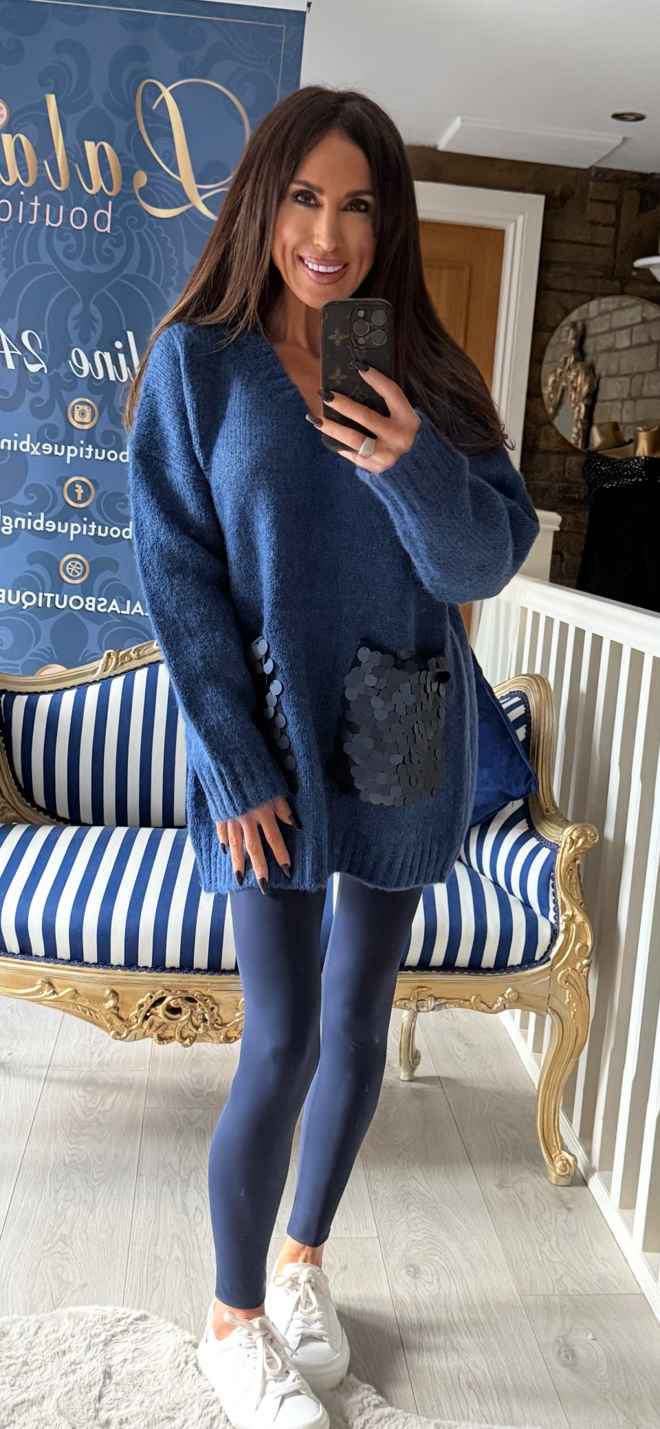 DENIM FLUFFY DISC SEQUIN JUMPER