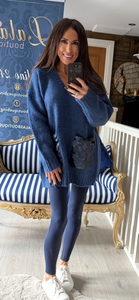 DENIM FLUFFY DISC SEQUIN JUMPER