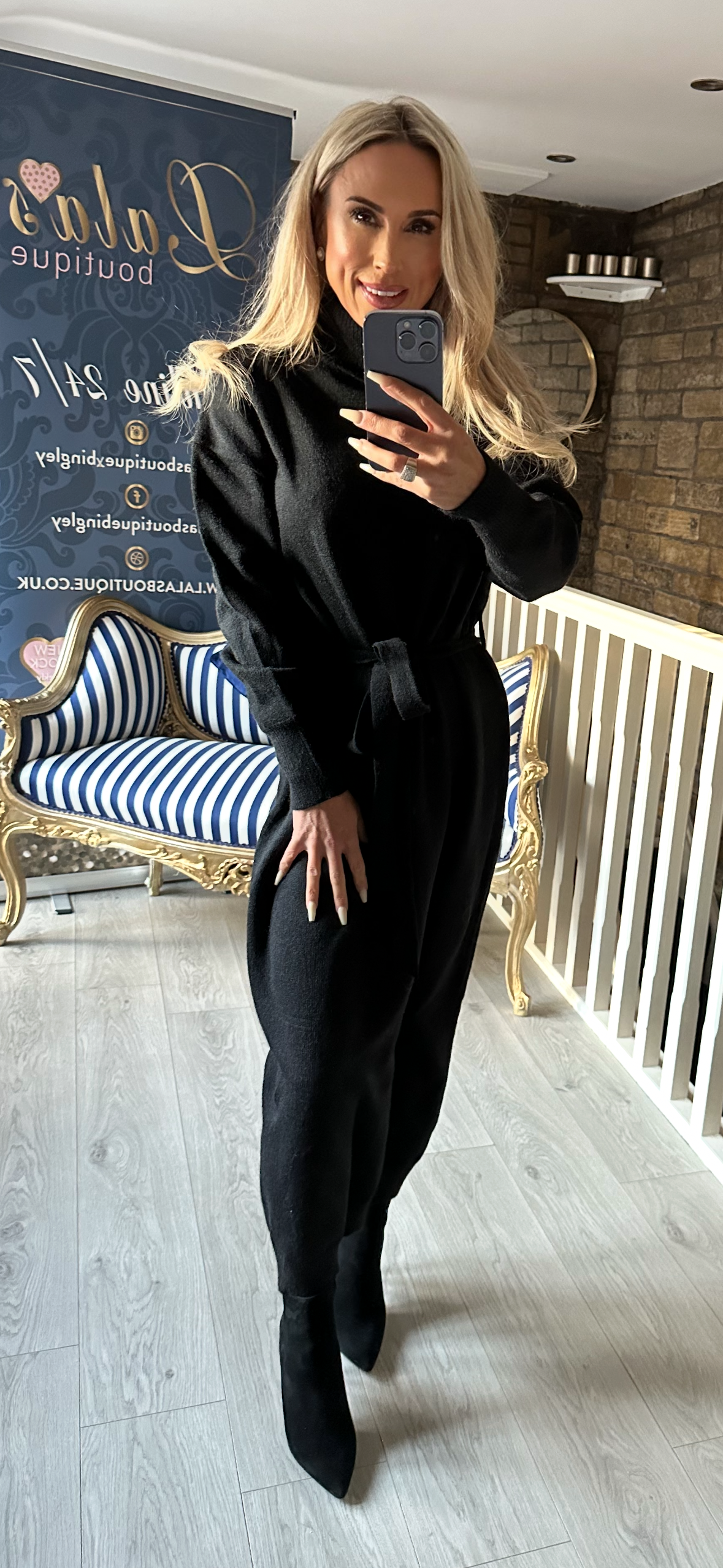 BLACK MAXI POLO NECK DRESS