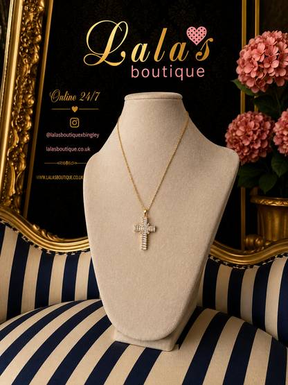 CRYSTAL GOLD CROSS NECKLACE
