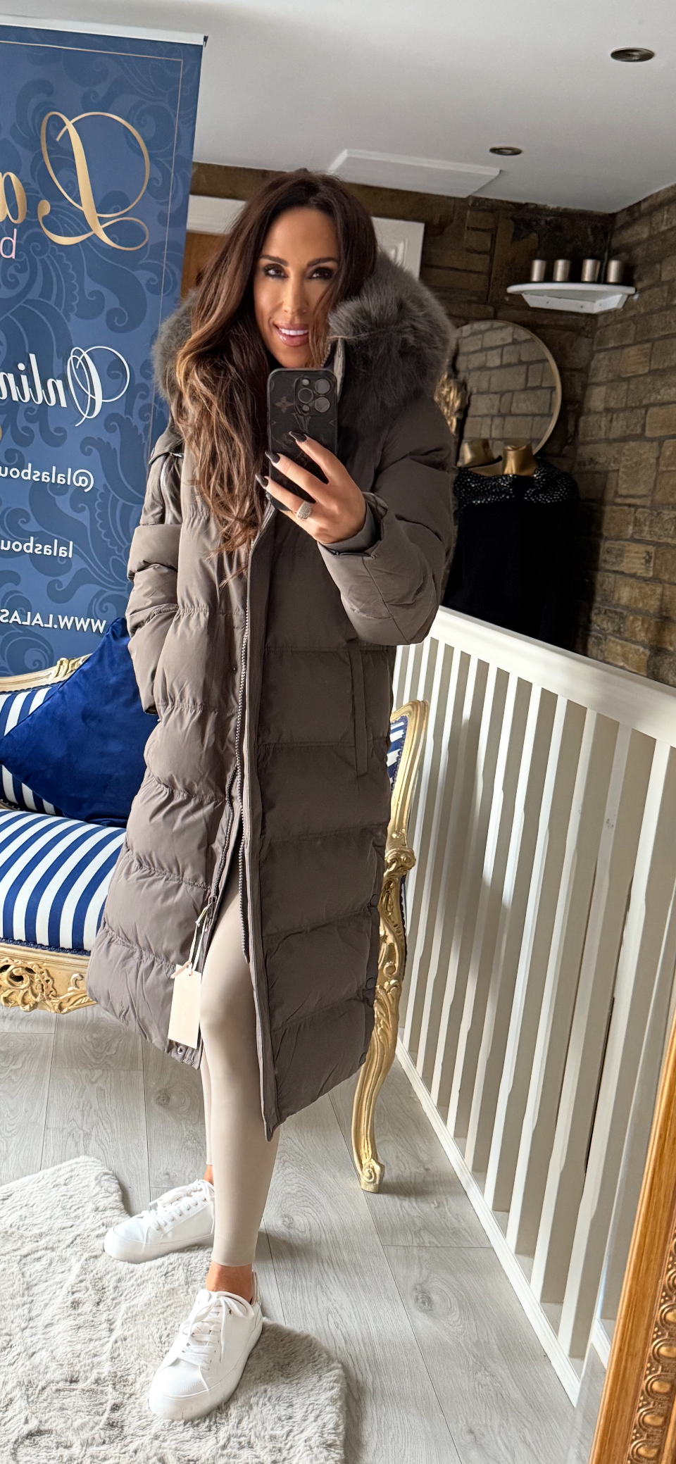 GHAKI QUILTED FUR HOODED COAT