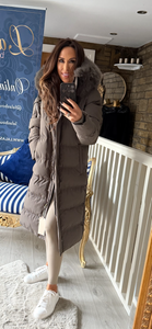 GHAKI QUILTED FUR HOODED COAT