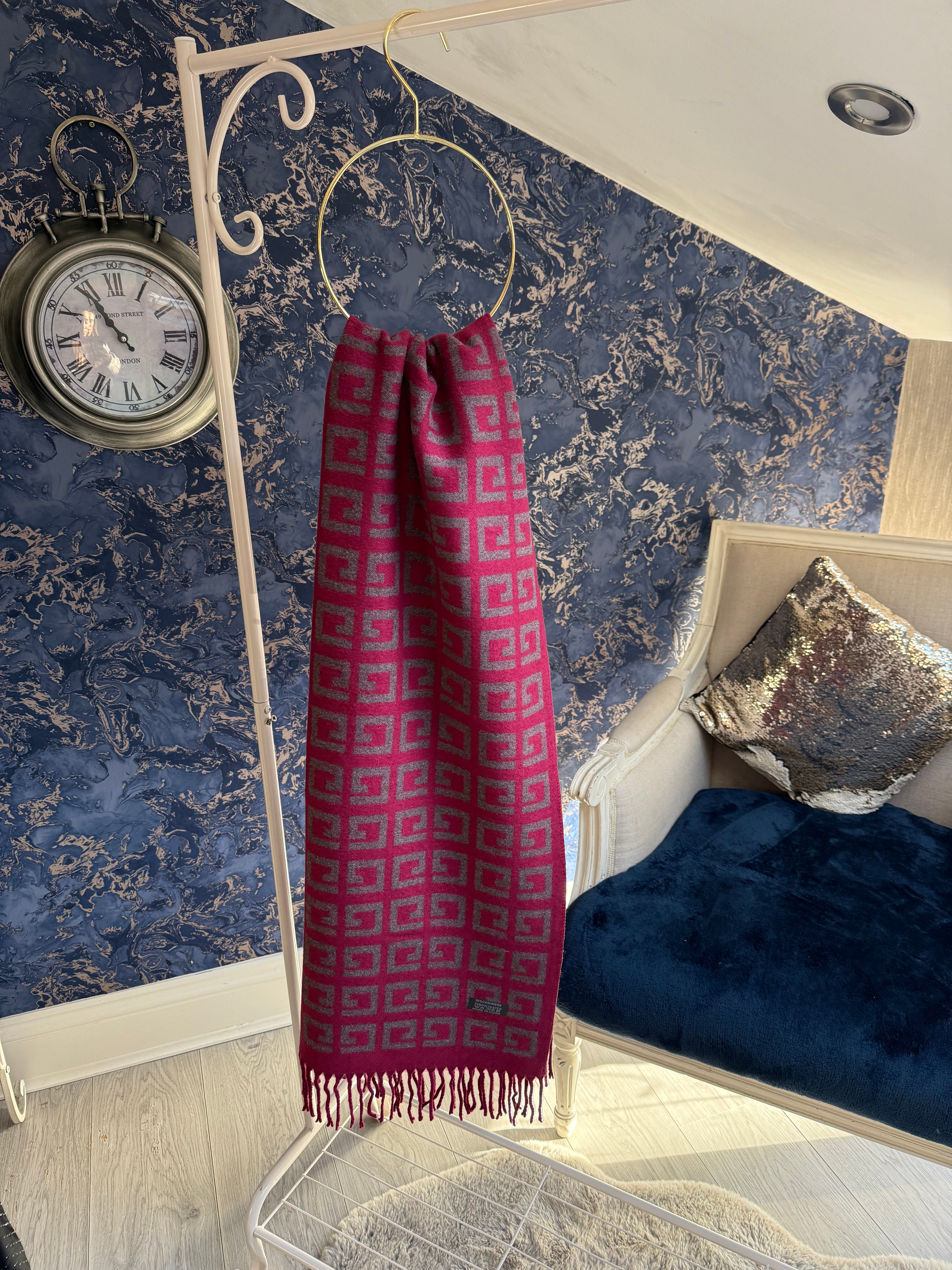 WINE & GREY GIV CASHMERE SCARF