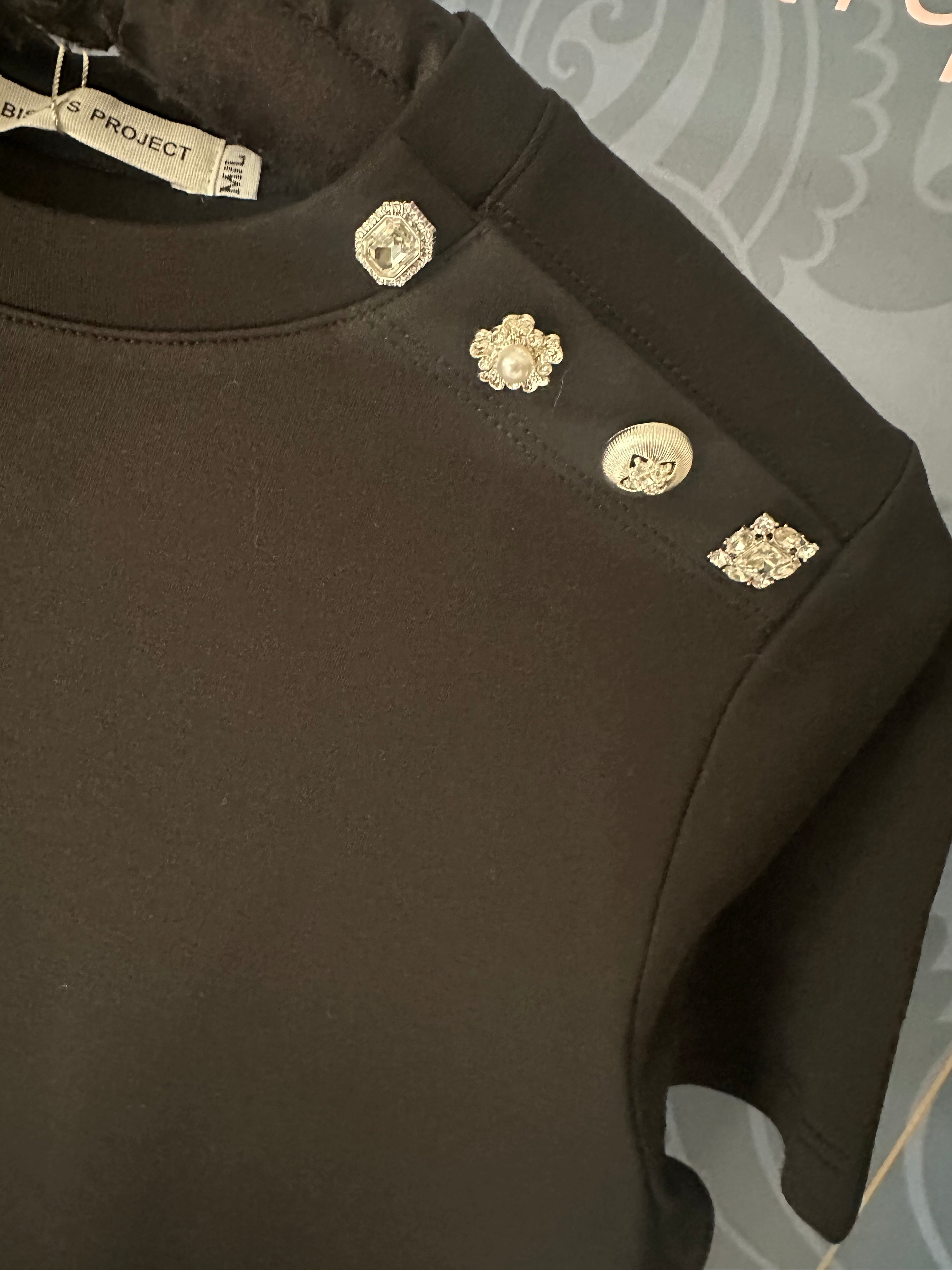 BLACK DIAMANTÉ & PEARL BUTTON T-SHIRT