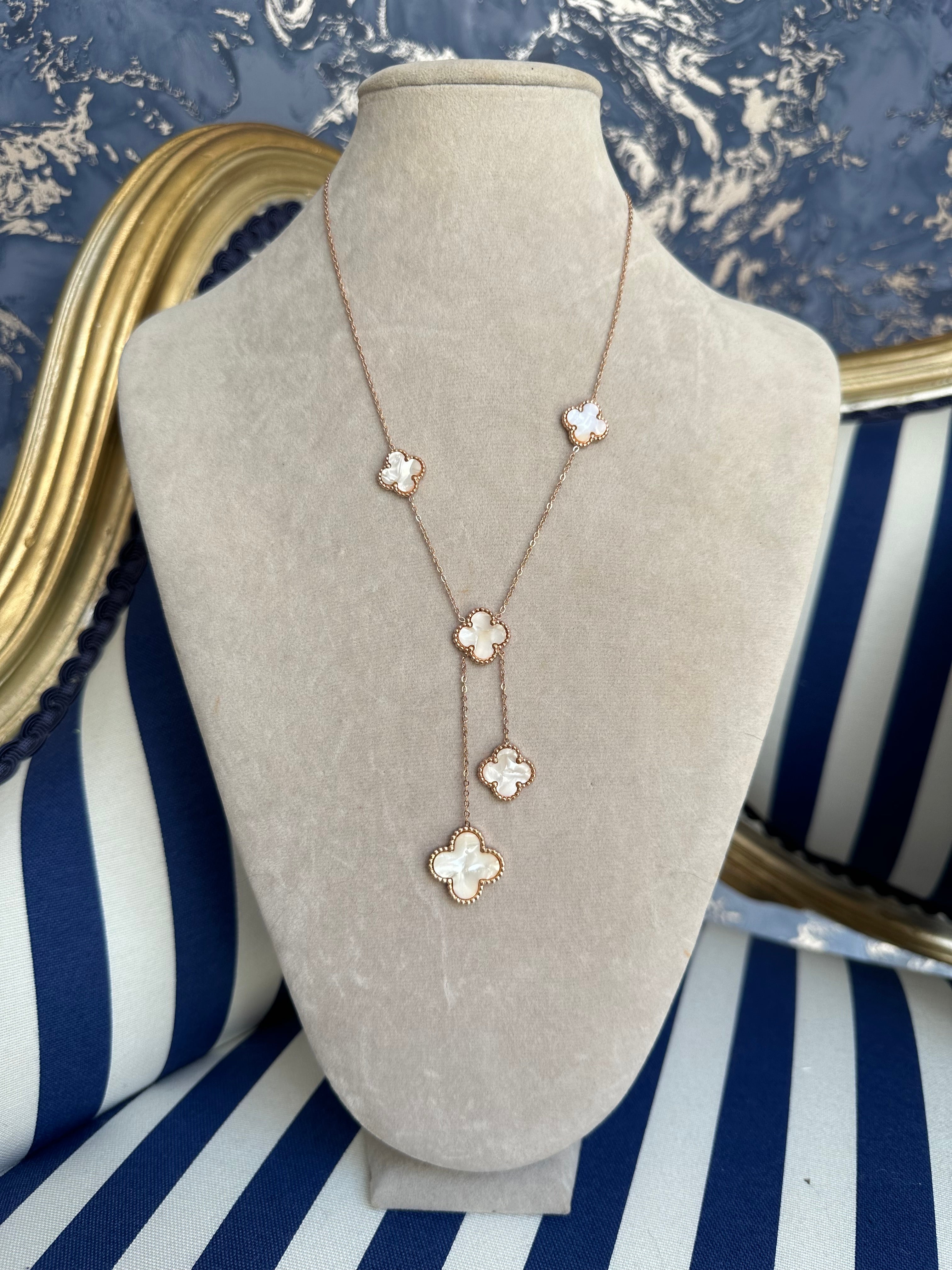 ROSE GOLD MOTHER OF PEARL CLOVER NECKLACE