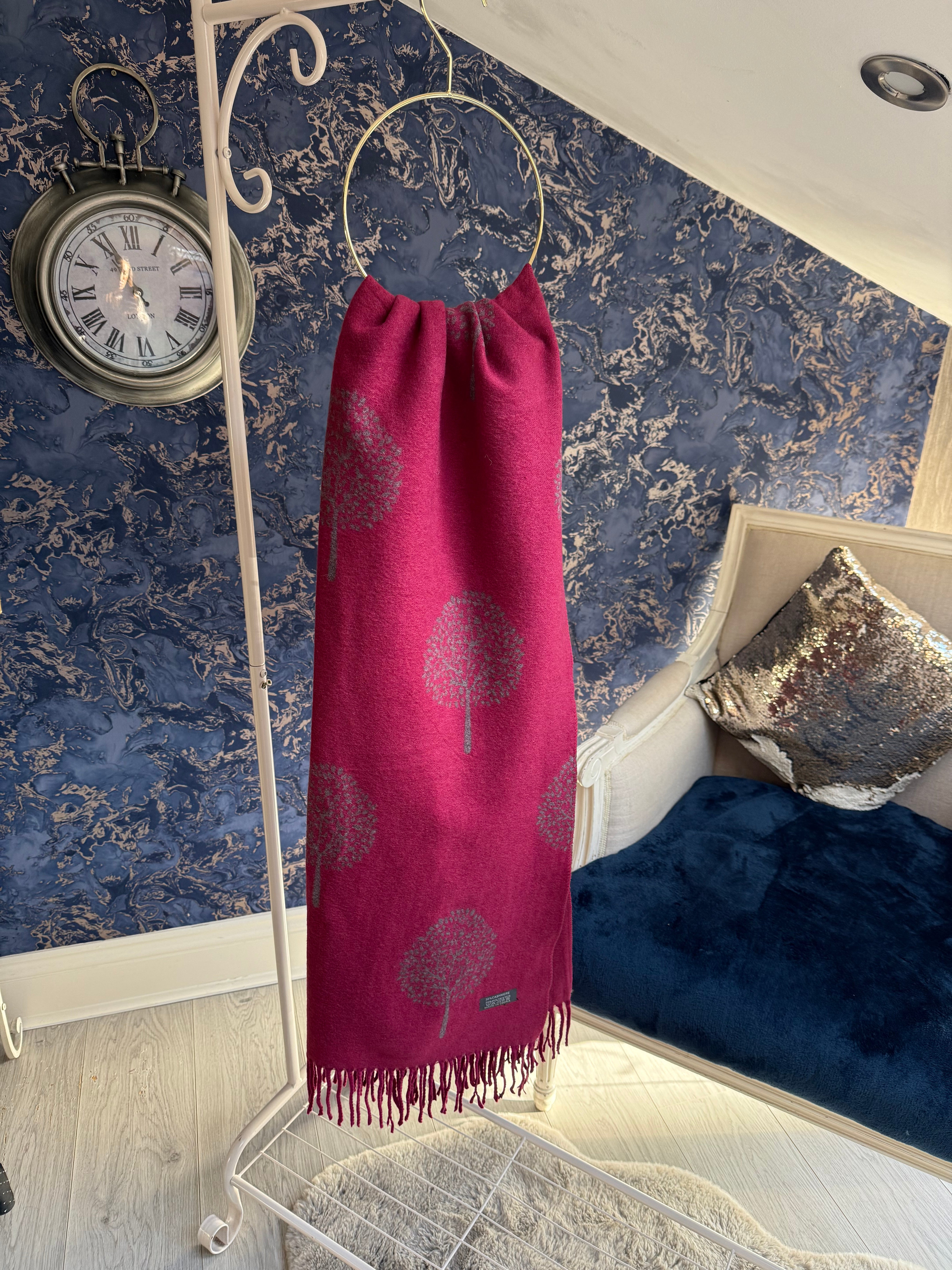 WINE & GREY MUL CASHMERE SCARF