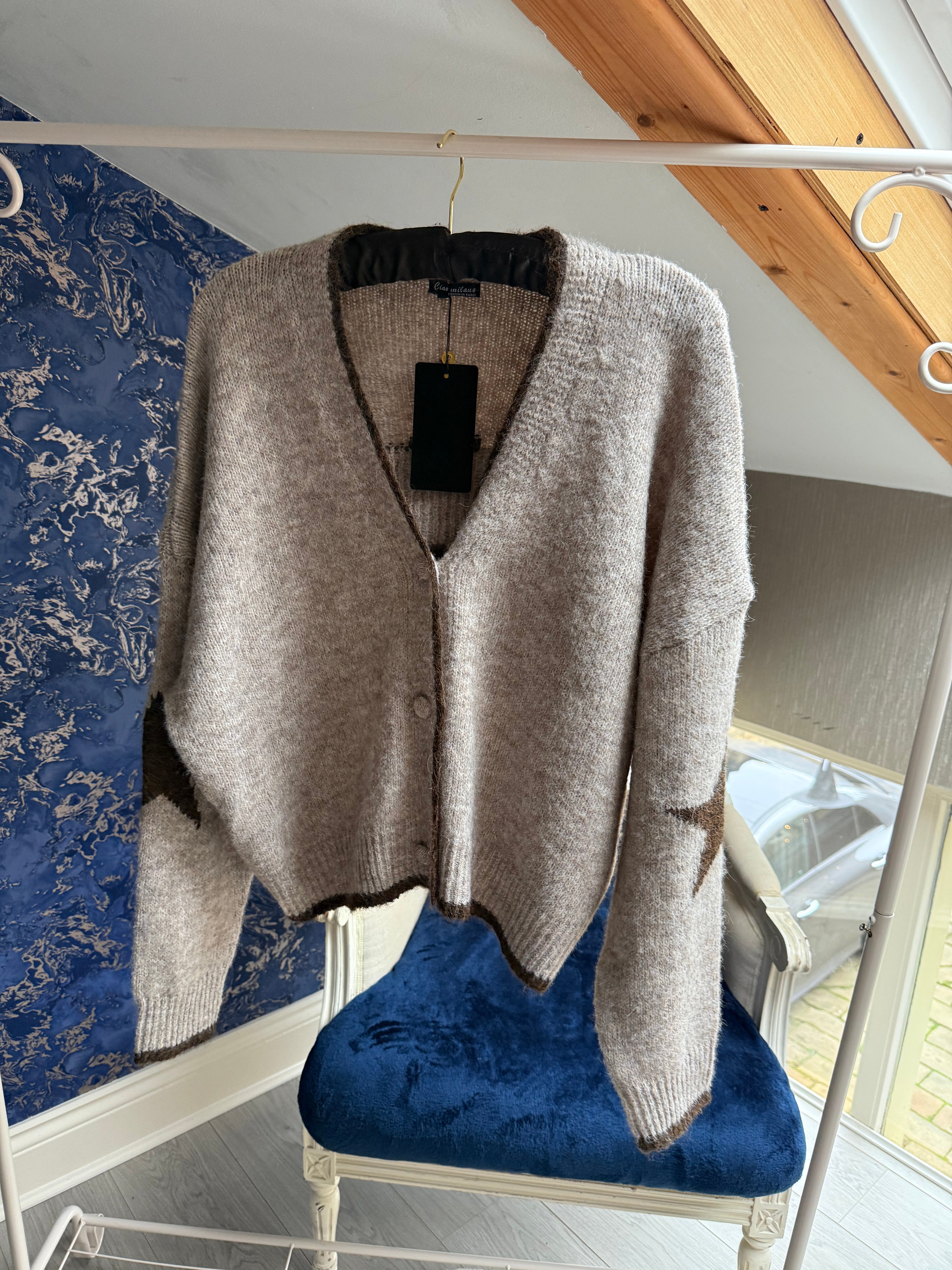 TAUPE STAR CARDIGAN