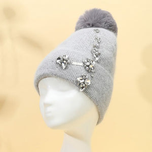 SILVER SPARKLING JEWELS POMPOM HAT