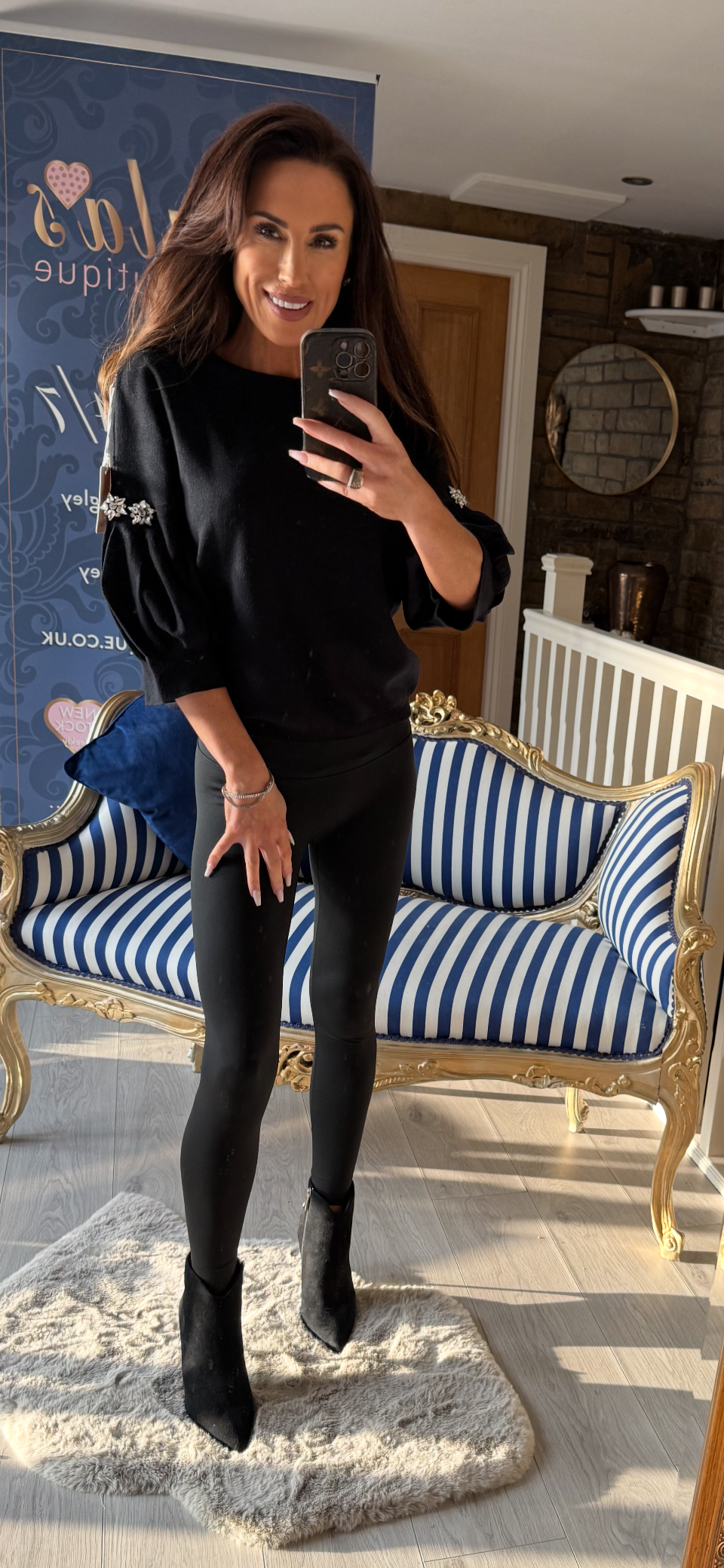 BLACK KNITTED JEWEL SHORT SLEEVED JUMPER