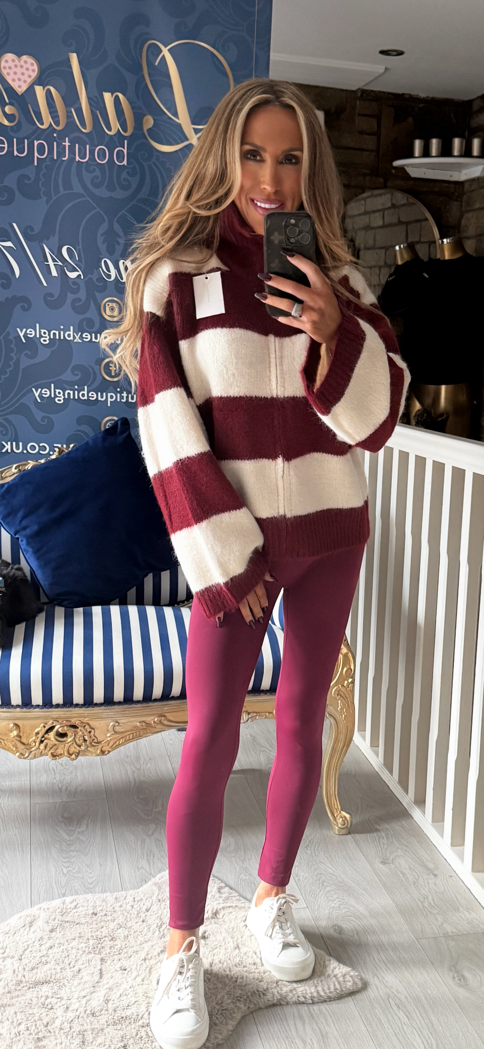 BURGUNDY FUNNEL STRIPE CARDIGAN