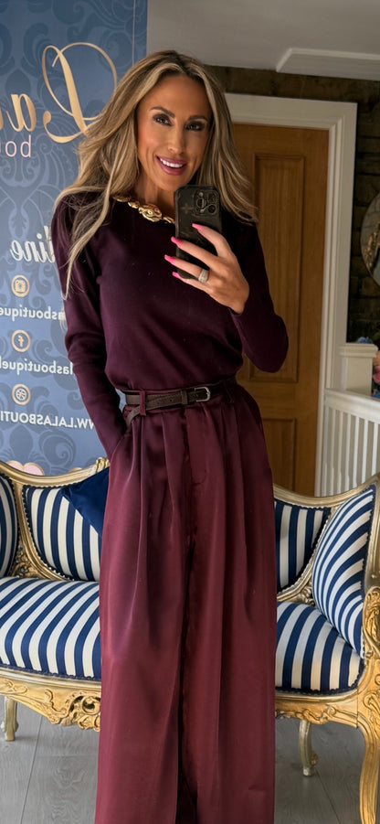 PLUM GOLD BEADED NECK JUMPER