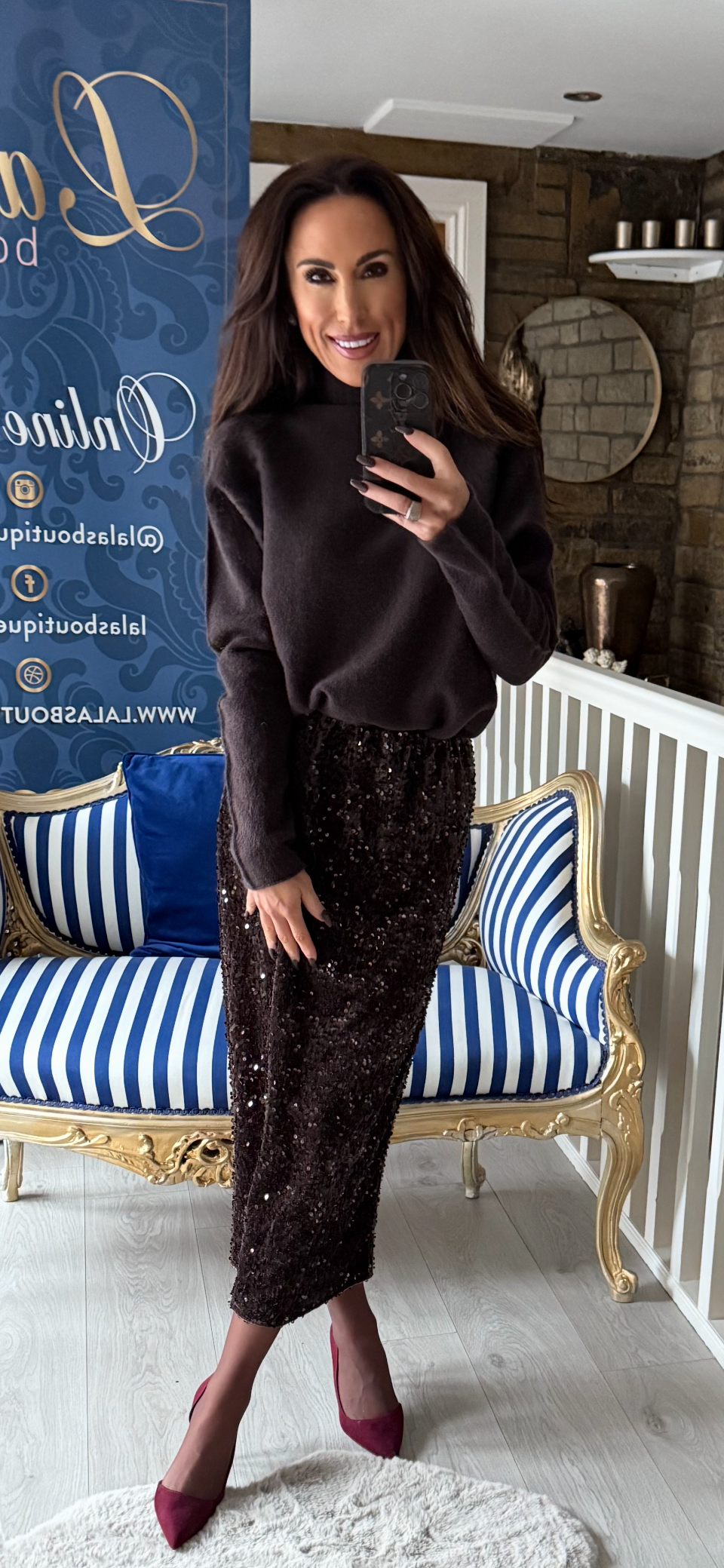 CHOCOLATE MIDI SEQUIN SKIRT