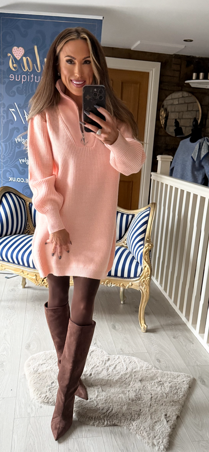 PEACH FUNNEL NECK JUMPER DRESS