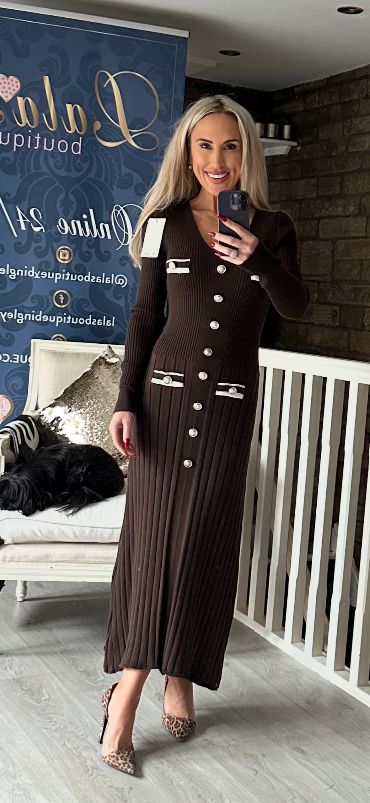 CHOCOLATE KNIT PLEATED DRESS