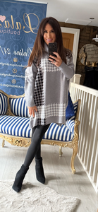 GREY DOGTOOTH ROLL-NECK JUMPER