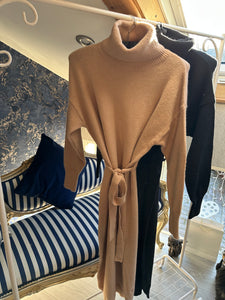 CAMEL MAXI POLO NECK DRESS