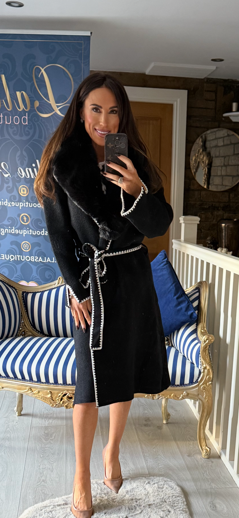 BLACK & WHITE FUR COLLAR COATIGAN