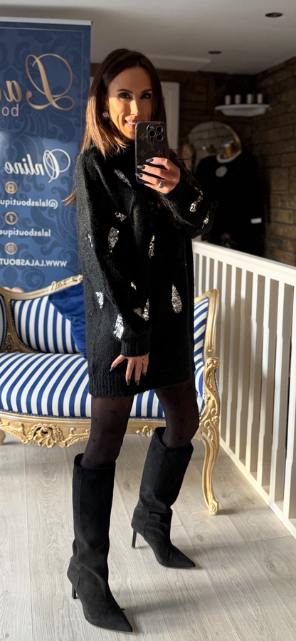 BLACK SEQUIN JUMPER DRESS