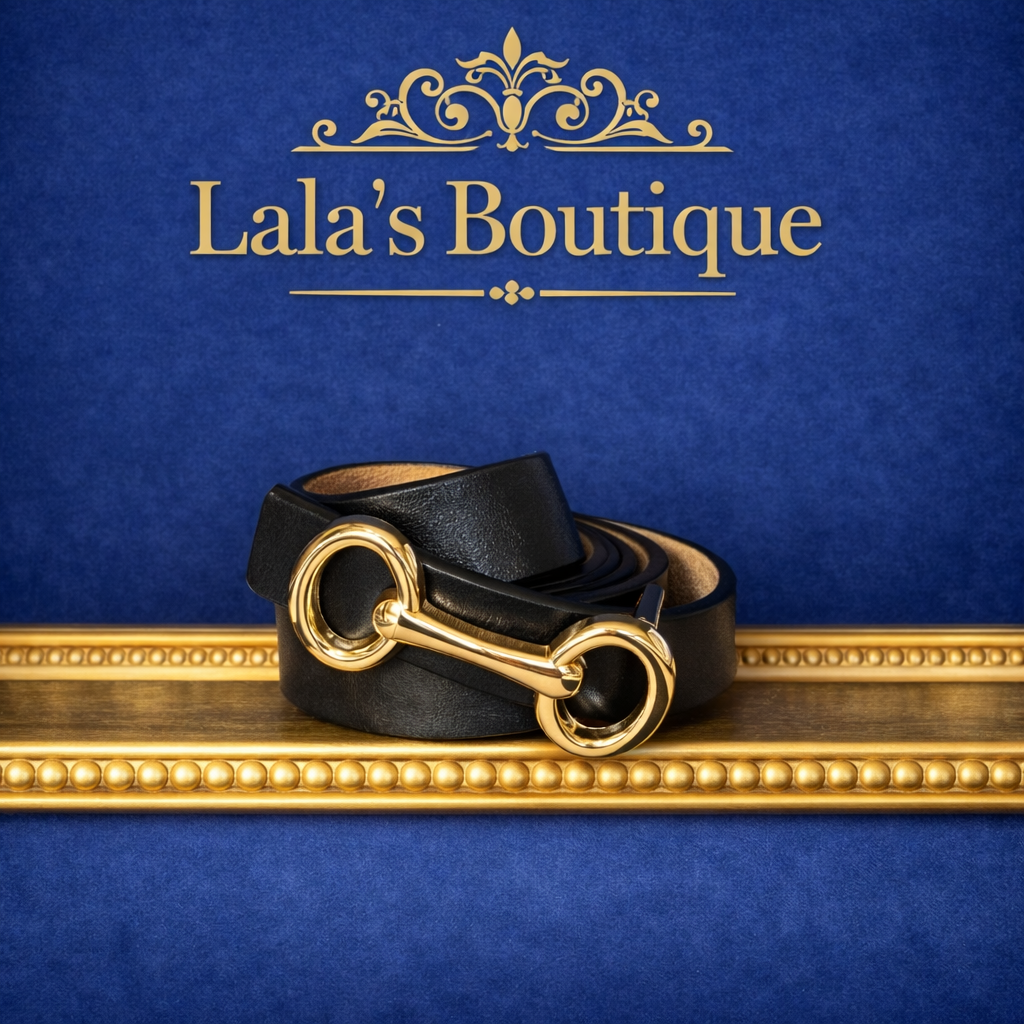 BLACK HORSEBIT GOLD BUCKLE BELT