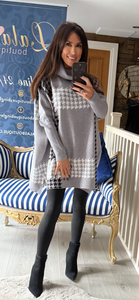 GREY DOGTOOTH ROLL-NECK JUMPER