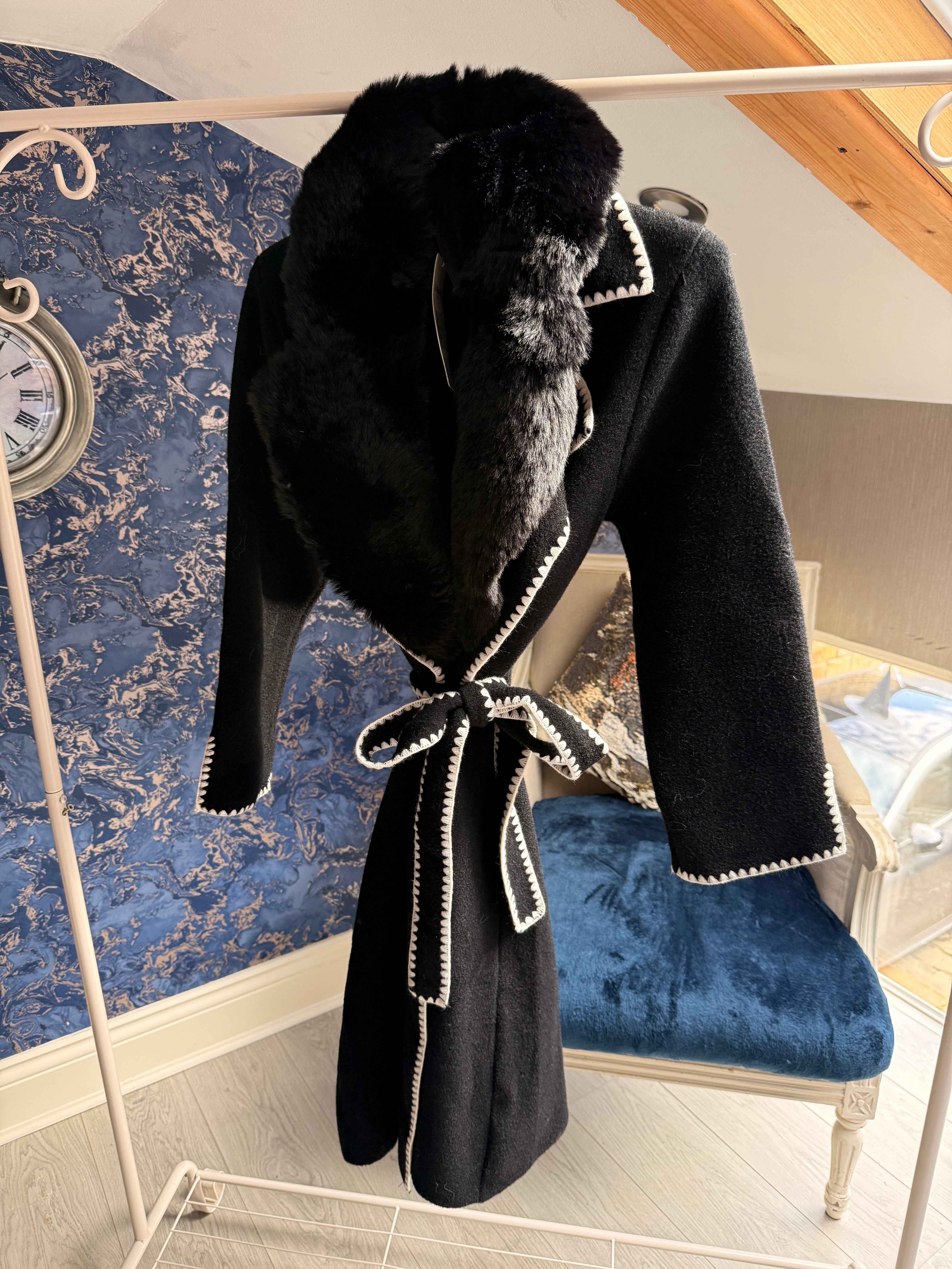 BLACK & WHITE FUR COLLAR COATIGAN