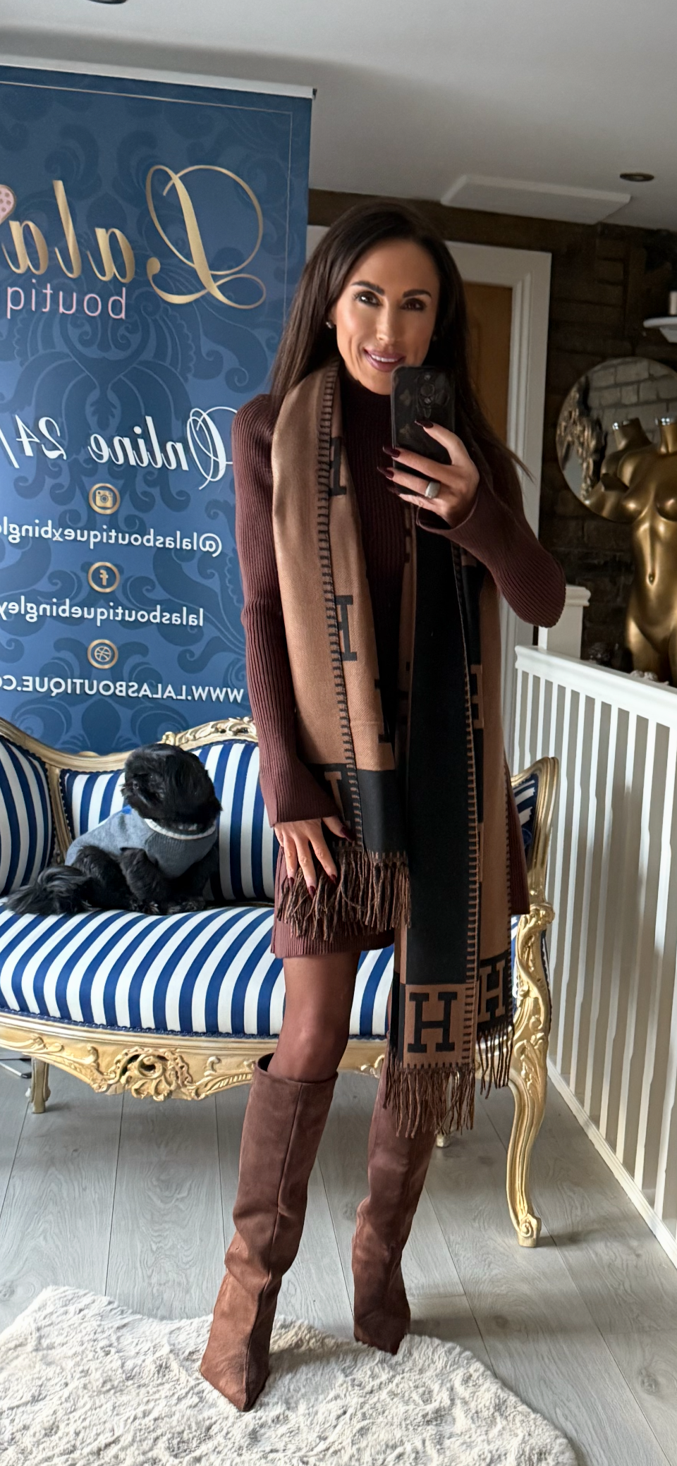 CASHMERE BROWN & BLACK H SCARF