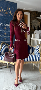 WINE FRILL SLEEVE DRESS
