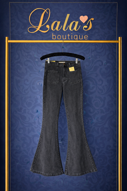 LAULIA DISTRESSED BLACK FIT & FLARE JEANS