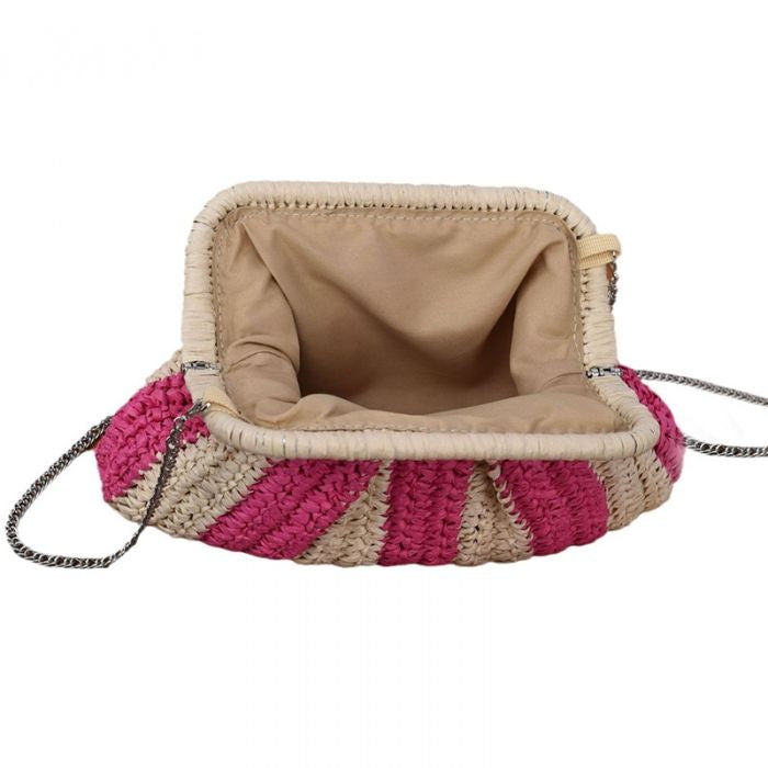 FUCHSIA STRIPE HESSIAN CLUTCH BAG