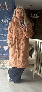 GINGER FUR COAT WITH BATTERED GOLD BUTTONS