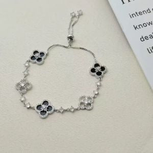 SILVER & BLACK DIAMANTÉ CLOVER BRACELET