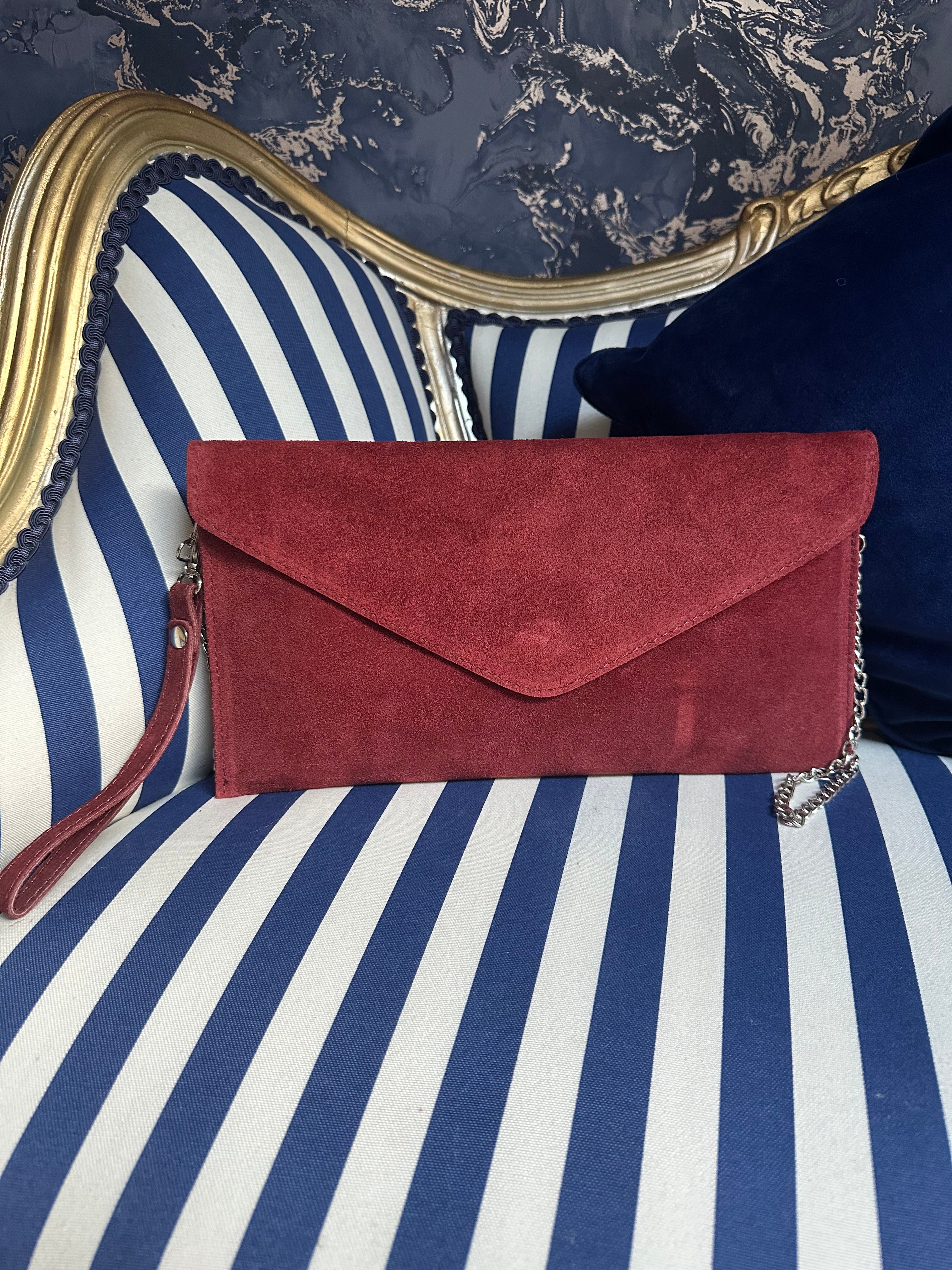 WINE SUEDE ENVELOPE CLUTCH BAG