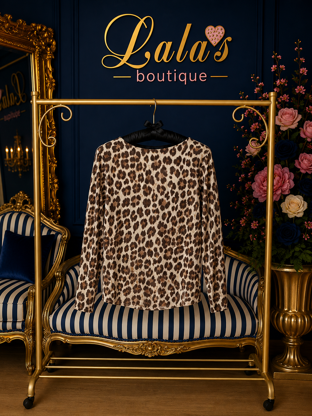 ANIMAL PRINT CASHMERE BASE LAYER ( BROWN )