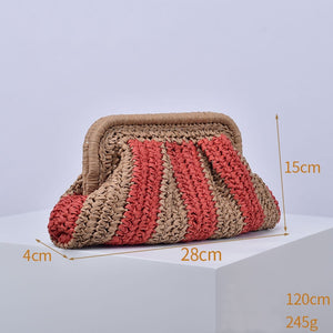 CORAL  HESSIAN STRIPE CLUTCH BAG