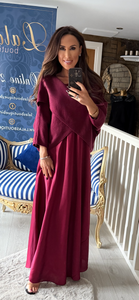 BURGUNDY SATIN DRESS & CROSSOVER JUMPER CO-ORD