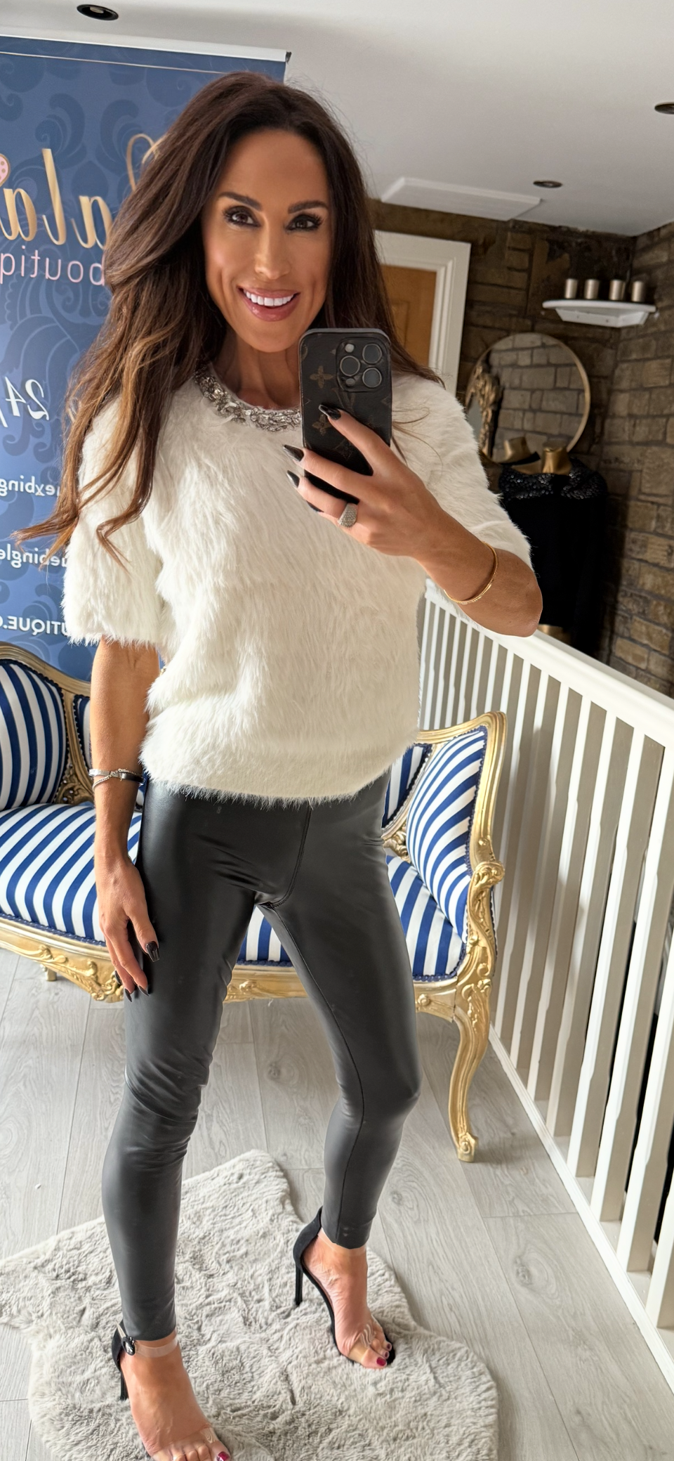 CREAM FLUFFY T-SHIRT WITH JEWELLED NECKLINE